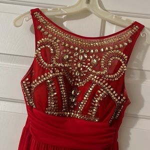 Red embellished prom dress
